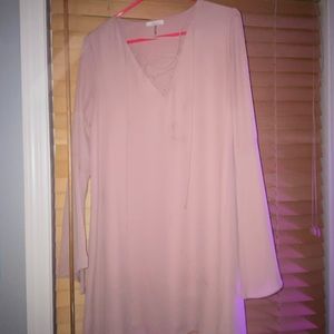 LIGHT PINK CHIFFON FLOWY DRESS TIE UP FRONT